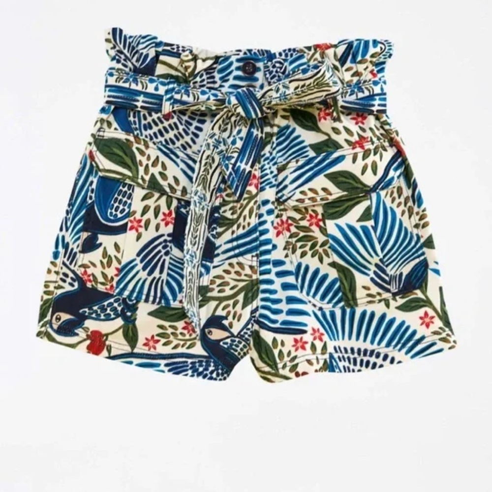 Farm Rio off white macaw flight shorts